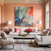 transitional living room coral